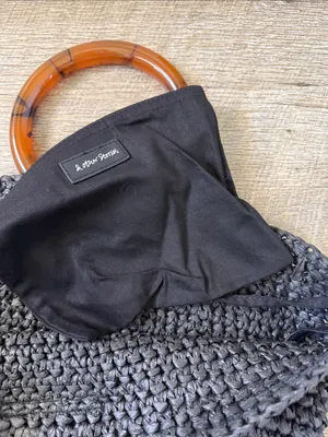 NWT & Other Stories Black Woven Tote Bag with Tortoiseshell Handle thumbnail 3