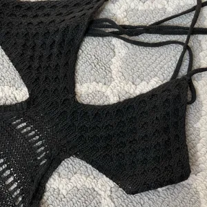 Shein black crochet cut out cover up backless knit mini dress thumbnail 5