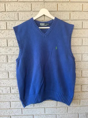 Polo by Ralph Lauren Blue V-Neck Knit Sweater Vest Size Large Old Money Preppy thumbnail 2