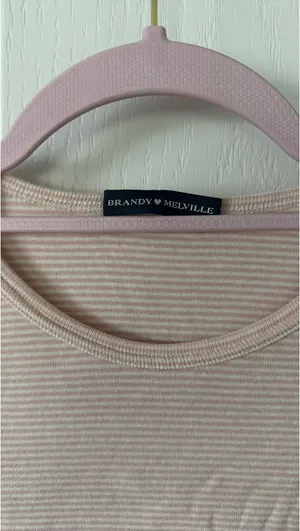 Brandy Melville Pink and White Striped Tee thumbnail 2