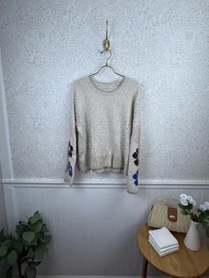 Madewell Beige Belmore Boxy Fit Floral-Sleeve Pullover Sweater - Size - Medium thumbnail 4