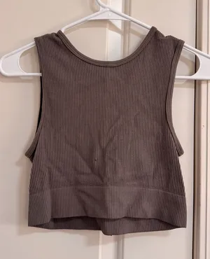 Garage Chocolate Brown Ribbed Crop Tank thumbnail 1