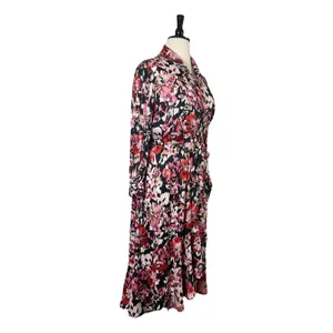 Lane Bryant Maxi Dress Faux Wrap Shawl Black Pink Floral Satin Women’s Size 18 thumbnail 3