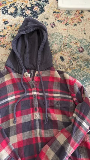 American Eagle Outfitters Flannel Cropped Hoodie thumbnail 4