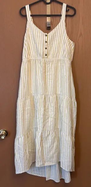 Sonoma Cotton Linen Blend Summer Dress Striped Adjustable Strap thumbnail 1