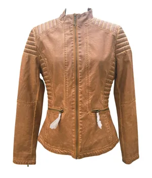 Max Edition‎ NWOT Womens Brown Faux Leather Quilted Moto Jacket Size Medium thumbnail 1