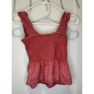 Anthropologie Maeve Schuyler Smocked Peplum Linen Bland Blouse XS Heather Red thumbnail 4