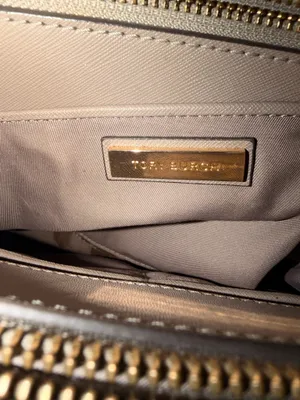 Tory Burch Taupe Gray Structured Tote Bag | Gold Hardware| Large Purse thumbnail 7