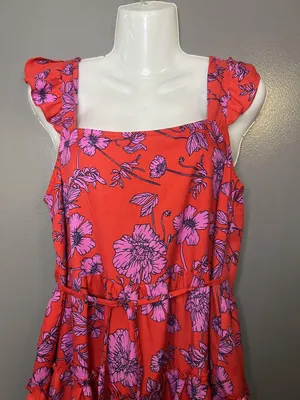 B-O-G Collective Dress Womens Large Red Floral Ruffle Tiered Sundress Boho thumbnail 1