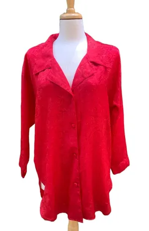 Victoria's Secret VTG 90's Pajama Top Sz PS Gold‎ Label Red Button Down Collar thumbnail 1