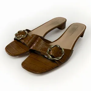 Loeffler Randall Edie Twisted Single Buckle Slide Sandals Cognac Brown Size 9.5 thumbnail 2