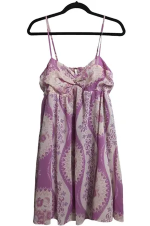 Free People Purple Pink Floral Empire Waist Sundress Spaghetti Straps Size L thumbnail 1