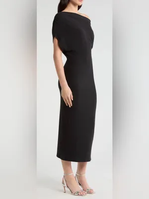 NEW Reformation Iris One-Shoulder Black Knitted midi Dress sz XS thumbnail 2