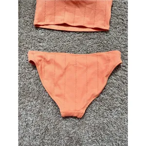 aerie Coral Textured Strapless Bikini Set thumbnail 4
