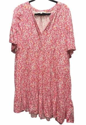 LOFT Pink Floral V-Neck Tiered Mini Dress thumbnail 1