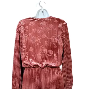 MOTF Premium Pink Velvet Burnout Floral Maxi Dress Lace Up Split Sleeve Small thumbnail 5