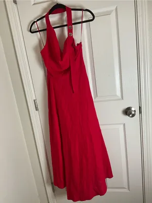 Zara Red Linen Blend Halter Midi Dress Size S Cowl Neck Tortoiseshell Buttons thumbnail 3