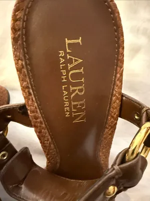 Lauren Ralph Lauren Brown Woven Leather Ankle-Strap Heels thumbnail 5
