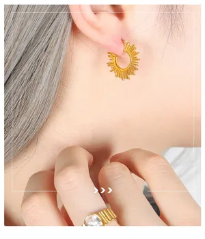 Gold Sun Rays Open Hoop Earrings thumbnail 3