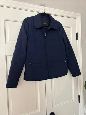 Talbots Navy Quilted Lightweight Puffer Jacket Size Large Ribbed Sides‎ Full Zip thumbnail 2