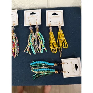 Bundle 1- Princess Accessories Beaded Tassel Drop Earrings Lot of 11 Boho thumbnail 5