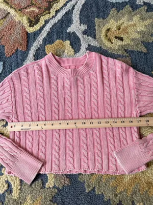 Aerie Pink Cable-Knit Crewneck Sweater Size XS thumbnail 5