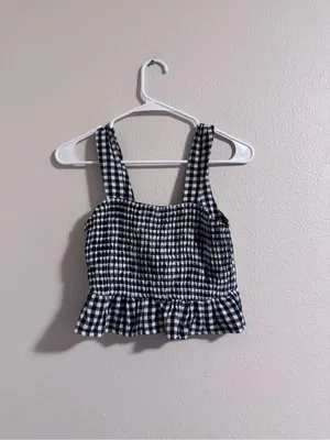American Eagle Outfitters Black and White Gingham Tie-Back Crop Top thumbnail 3