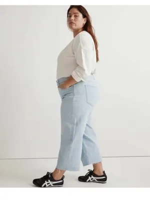 Madewell Flared Wide-Leg Jeans blue denim raw hem plus size 33 EUC thumbnail 2