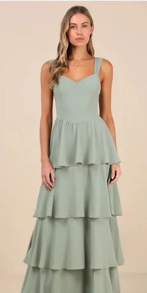 Lulus Carlynda Sage Brush Tiered Bustier Maxi Dress Size XL thumbnail 1