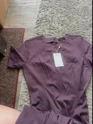 NWT Quince Classic‎ Purple Ultra-Stretch Ponte Short Sleeve Midi Dress Sz S thumbnail 5
