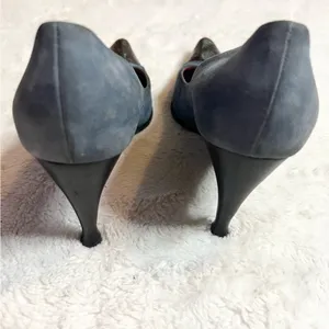 Sergio Rossi Pointed Toe Heals Blue Suede & Embossed Brown Leather Size 37 US 7 thumbnail 10
