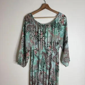 Figueroa & Flower Dress Womens Large Green Paisley Boho Maxi Peasant Button thumbnail 9