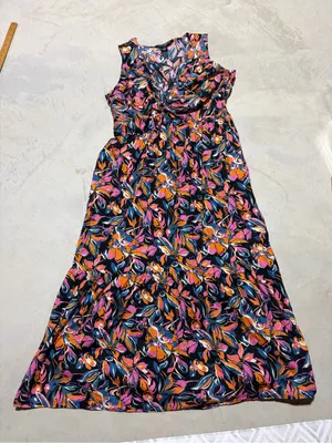 French Connection orange pink blue Floral Twist-Front Maxi Dress XL thumbnail 1