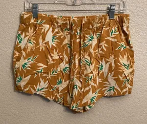 SO Vibrant Tropical Leaf Print Del Orange White Green Drawstring Shorts M thumbnail 1
