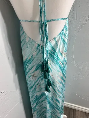 Seafoam Halter Maxi Dress - Flowing Aqua & White Print thumbnail 8