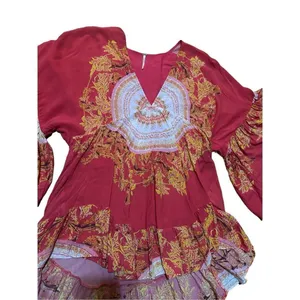 Free People Sunset Dreams printed flare sleeve blouse sz Small red‎ thumbnail 12