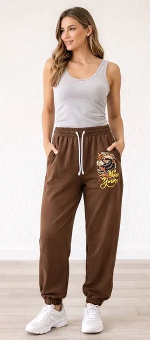 Brown Graphic Jogger Pants Size 1X thumbnail 1