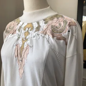 Vintage 80s 90s Mock Neck Appliqué Bling Top L thumbnail 4