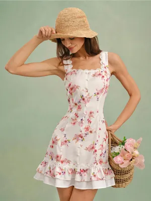 Rihoas Floral Square Neck Button Mini Dress thumbnail 4