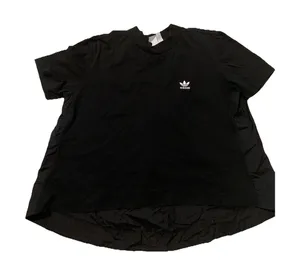 Adidas Women's Roomy Crew Neck Mixed Media Short Sleeve Black Tee Shirt Top M thumbnail 1