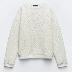 Zara Quilted White Textured Sweatshirt Medium Casual Workwear Puffy thumbnail 1