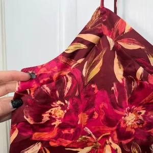 NEW Stars Above maroon floral adjustable satin v-neck lightweight pajama tank‎ L thumbnail 2