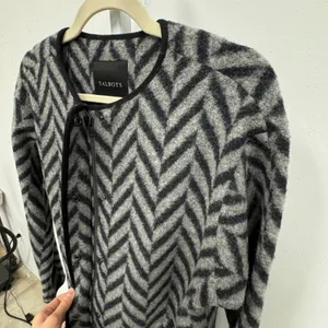Talbots Women's Grey Black Chevron Wool Blend Longline Cardigan Coat Jacket XS‎ thumbnail 4