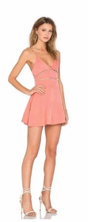 NBD Coral Pink Champagne Mini Skater Dress with Pearl Details thumbnail 1