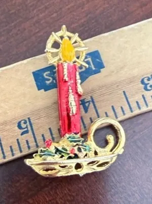 Vintage Christmas Candle Brooch thumbnail 1