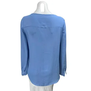 White House Black Market Blue Long Sleeve V-Neck Layered Front Blouse Top Size 2 thumbnail 2
