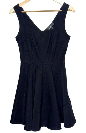 Lululs Black Sleeveless Zip Up V-Neck Fit and Flare Mini Dress Women Size Medium thumbnail 1