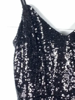 Lulus Black Sequin Mini Dress XS NWT Cocktail Party Homecoming Spaghetti Strap thumbnail 6