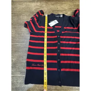 Lauren Ralph Lauren Women Striped Cotton Cardigan Sweater Navy/Red Size Large thumbnail 10