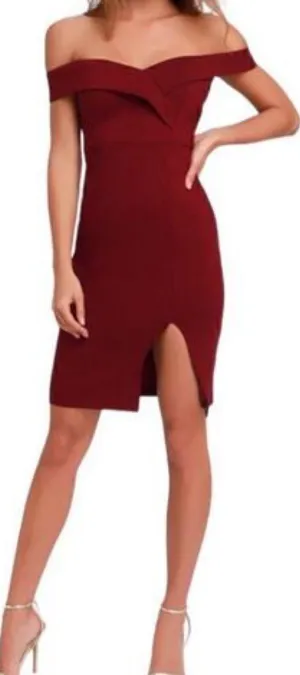 Lulus Large Burgundy Classic Glam Off The Shoulder Formal Bodycon Zip Up Dress thumbnail 1
